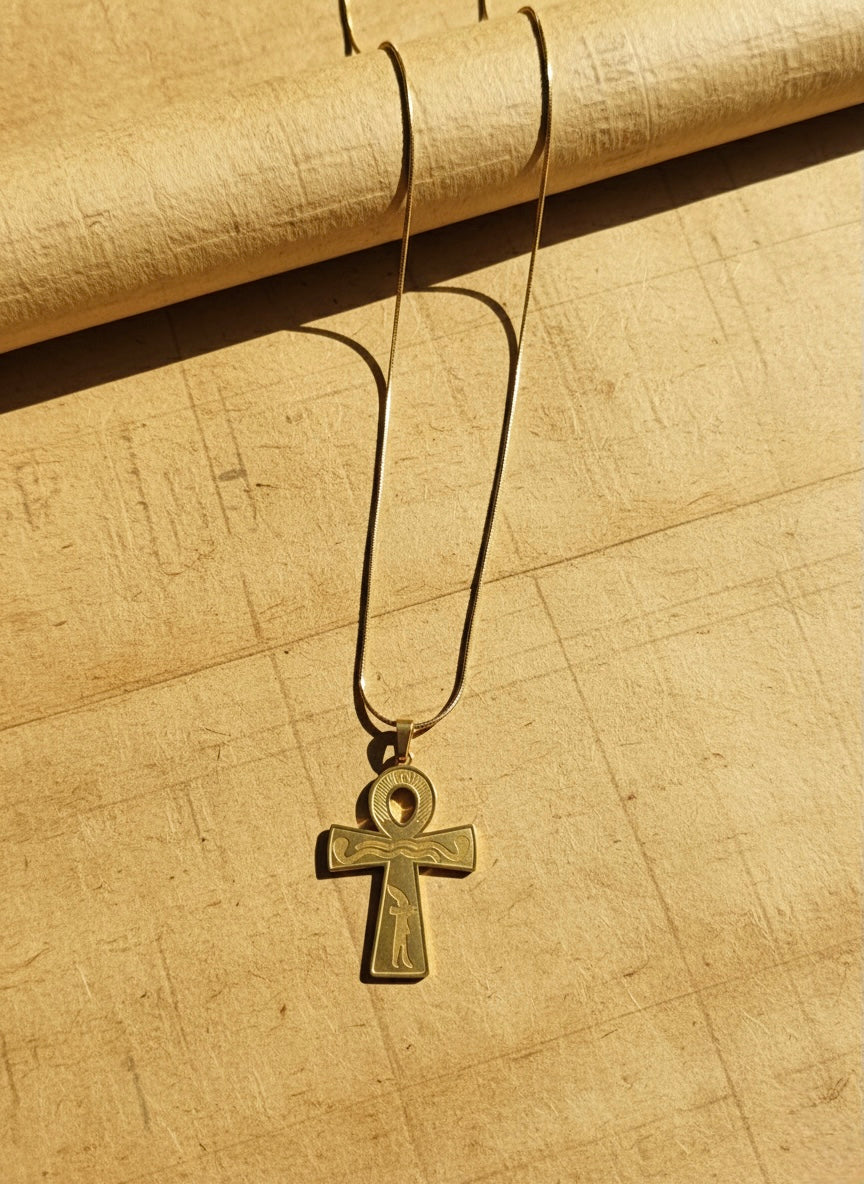 Ancient Egyptian Ankh Life Pendant –  Snake Chain Necklace