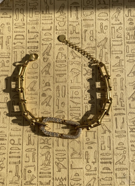 Luxurious Pavé Crystal Link Bracelet - Gold Plated Stainless Steel