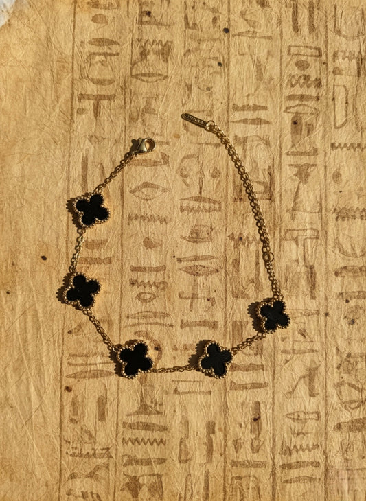 Luxury Black Onyx Clover Bracelet –  Stainless Steel
