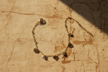 Gold Heart & Crystal Dangle Anklet