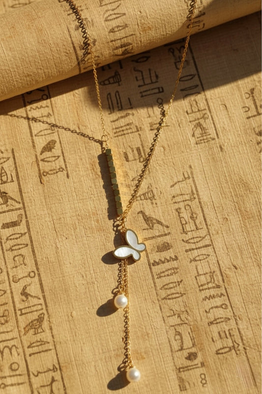 Pearl Butterfly Lariat Necklace