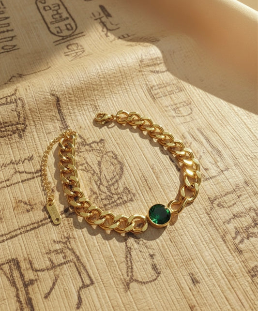 Emerald Green Zircon Curb Chain Bracelet