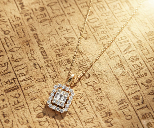 Elegant Baguette Halo Pendant Necklace – Timeless Diamond-Style Sparkle