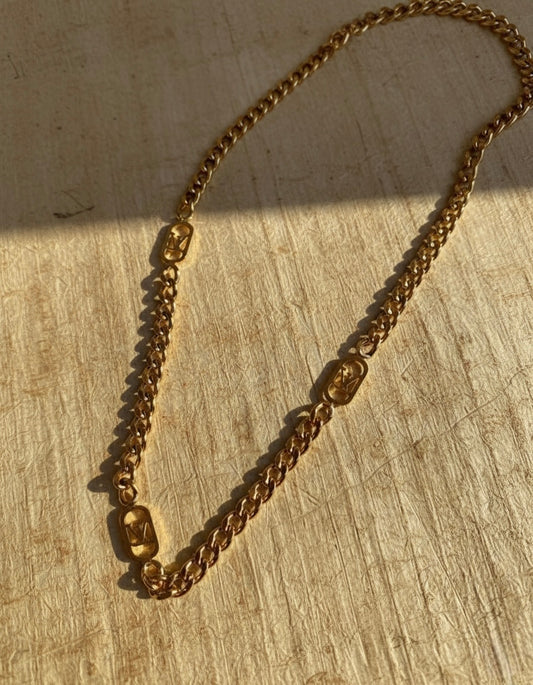 Luxury Inspired LV Monogram Curb Link Necklace
