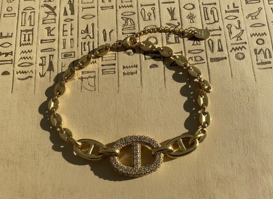 Dior-Inspired Pave Crystal Anchor Link Bracelet