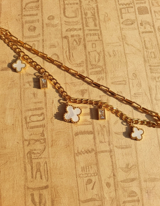 Double-Layer Lucky Clover Bracelet – with Mother of Pearl Inlay