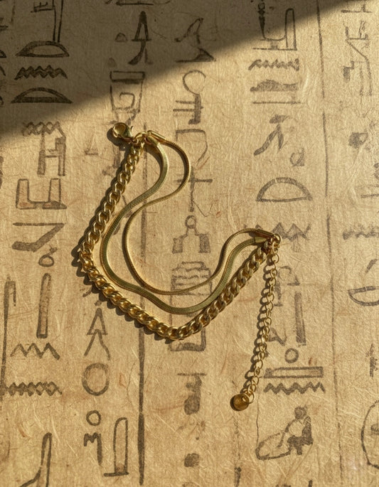 Triple-Layer Bracelet – Snake Chain & Curb Link Stack