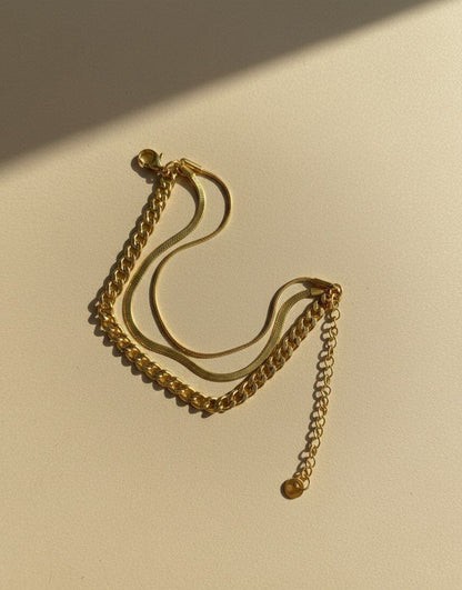 Triple-Layer Bracelet – Snake Chain & Curb Link Stack