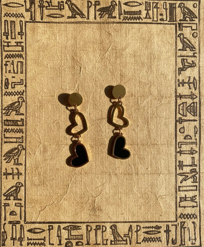 Double Heart Enamel Drop Earrings