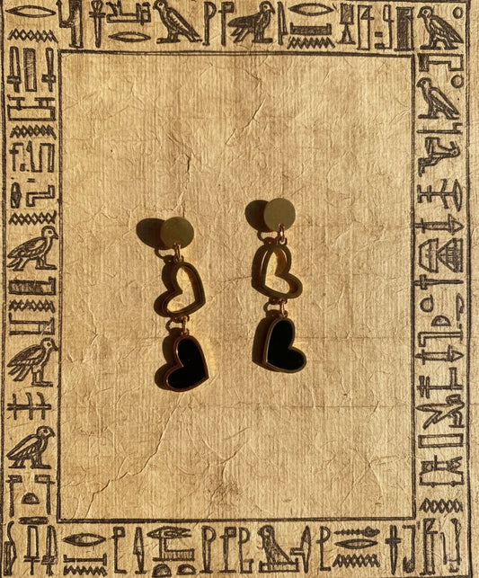 Double Heart Enamel Drop Earrings
