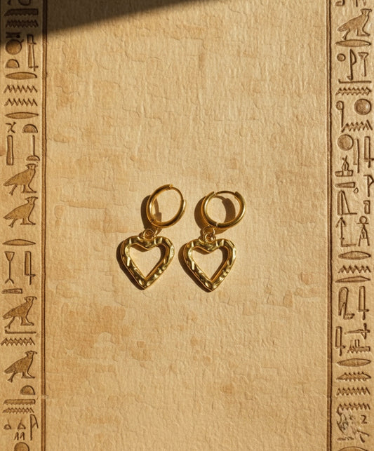 Textured Heart Charm Hoop Earrings