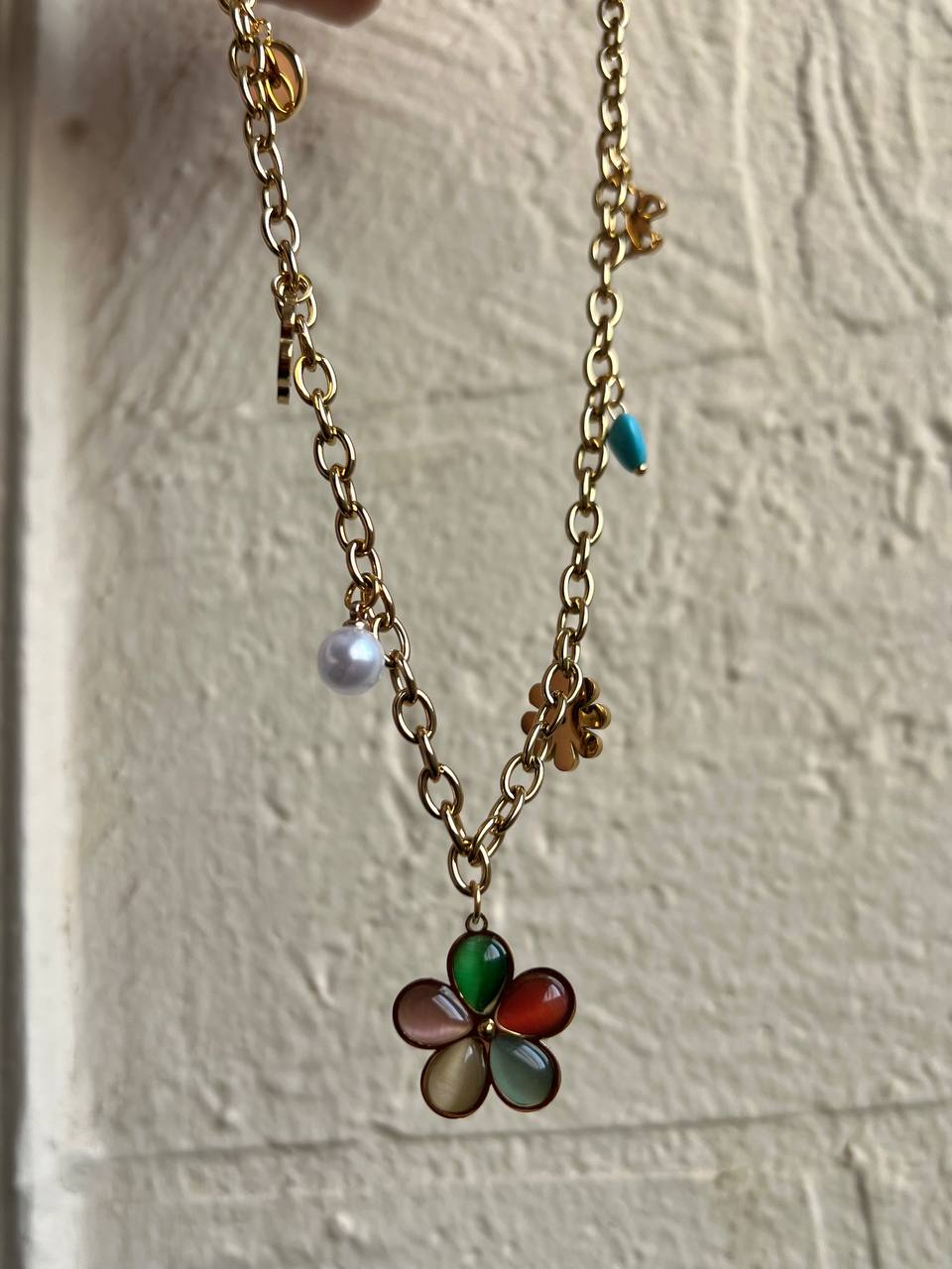 Vintage-Style Multi-Charm Floral Necklace
