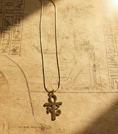Ancient Egyptian Ankh & Eye of Horus Pendant Necklace