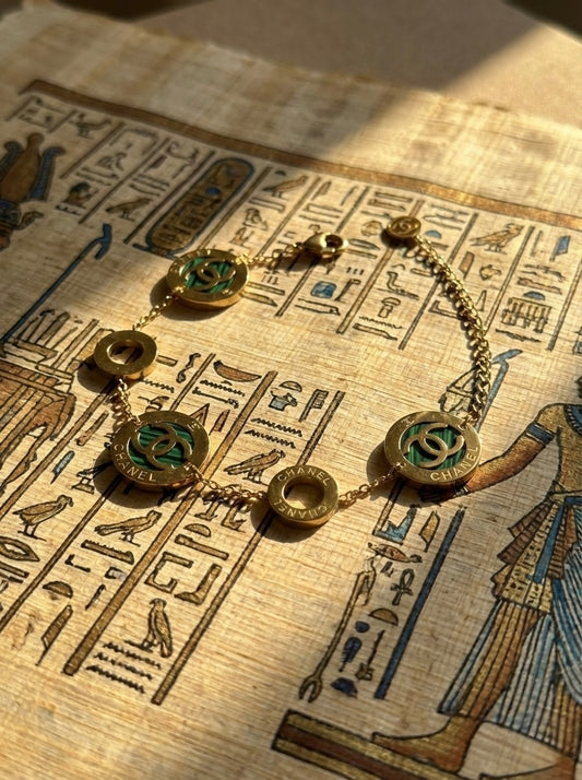 Chanel Inspired Malachite Green Medallion Bracelet