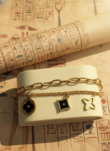 Luxury Gold Plated Stainless Steel Double Layer Charm Bracelet